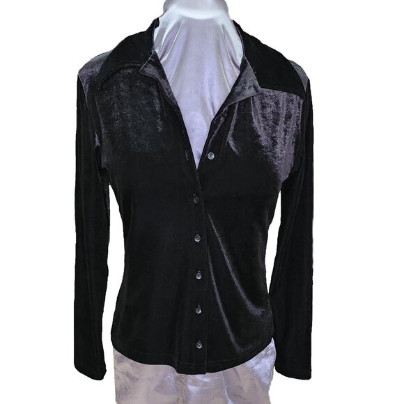 Vintage Black Stretch Velvet Blouse - Picture 1 of 6